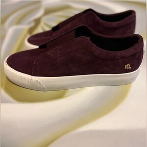 BRAND NEW Ralph Lauren Women's Burgundy Isla Sheep Suede Slip-On Sneaker